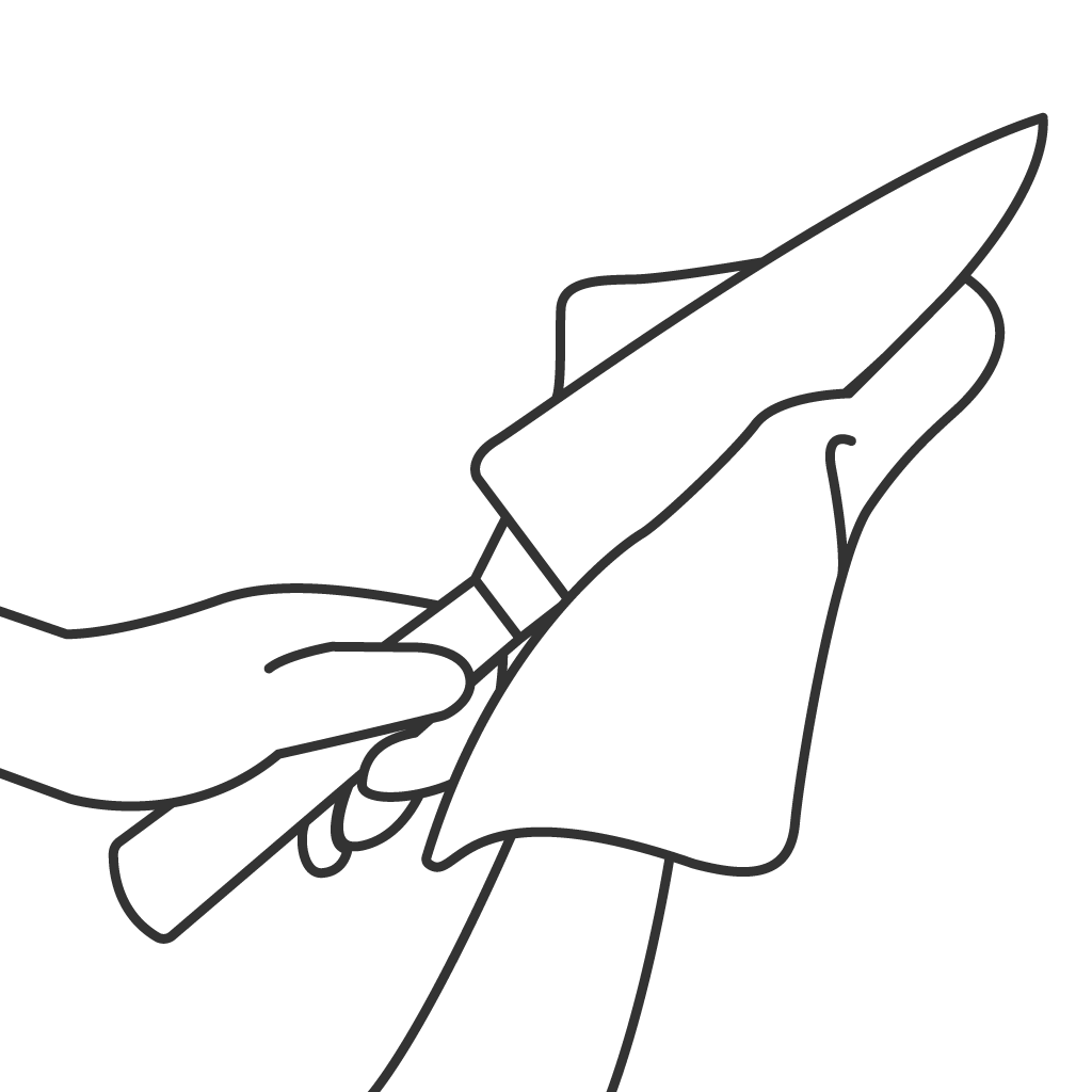 布巾で包丁の水気を取っているイラスト